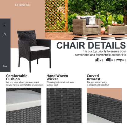 SHINTENCHI 4 Piece Wicker Patio Furniture Set with Glass Table