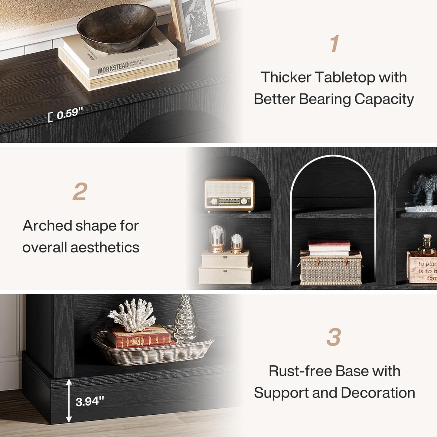 Tribesigns Farmhouse Console Table, 63-Inch Long Entryway Table with 3 Tier Storage, Wooden Rectangular Sofa Table Behind The Couch for Entrance, Hallway, Living Room, Black