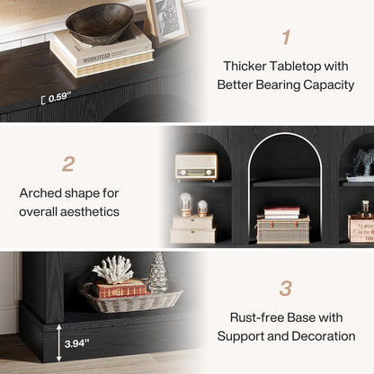 Tribesigns Farmhouse Console Table, 63-Inch Long Entryway Table with 3 Tier Storage, Wooden Rectangular Sofa Table Behind The Couch for Entrance, Hallway, Living Room, Black