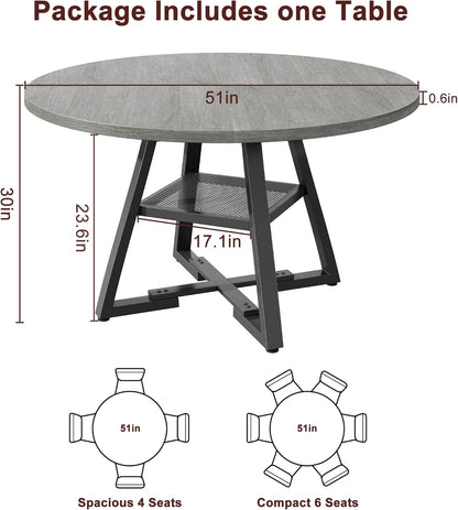 Jocoevol 51" Round Dining Table for 6,Kitchen Dining Room Circle Dinner Pedestal Table,Space Saving Wood Kitchen & Dining Room Furniture (Grey, 51In)