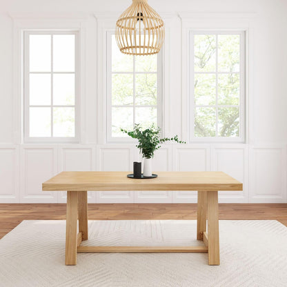 Plank+Beam 72 Inch Farmhouse Dining Table,Solid Wood Rustic Kitchen Table, for Dining Room, Home Office, Living Room Furniture, Easy Assembly, Blonde Wirebrush