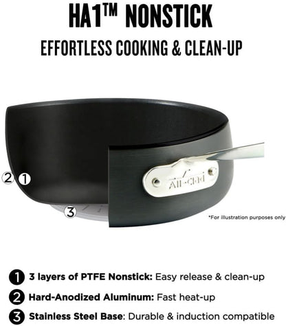 All-Clad HA1 Hard Anodized Nonstick (8-Piece) Pots and Pans Set Non Stick Cookware Sets, Oven Broiler Safe 500F, Black