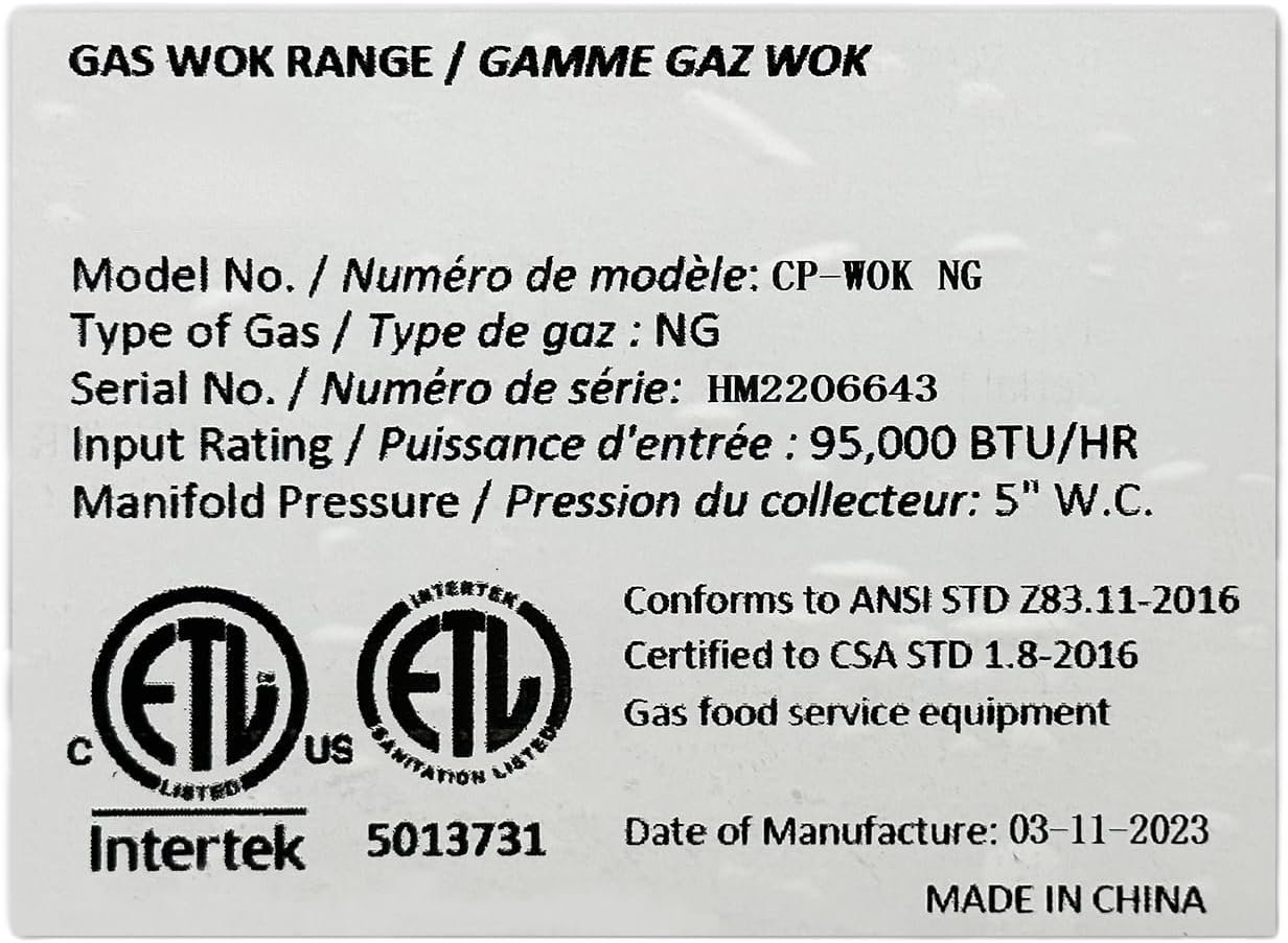 Commercial 13" 1 Hole Chinese Wok Range, Natural Gas Restaurant Stir Fry CP-WOK ETL
