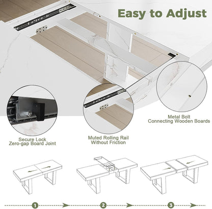 STHOUYN White Marble Extendable Dining Room Table for 8 10, 70.9" (86.6") x 31.5", Rectangle Dinner Table for 6-10, Modern Expandable Retractable Kitchen Table (White)