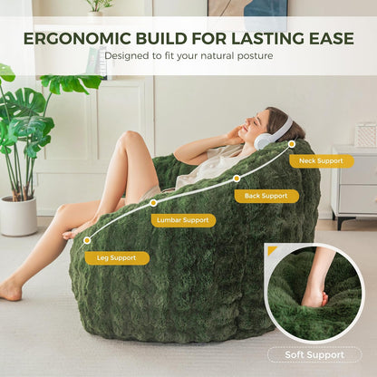 MAXYOYO Giant Bean Bag Chair for Adults, Stuffed Shell-Shaped Large Bean Bag Couch, Cozy Living Room Chair with Filler, Floor Sofa Lazy Sofa for Bedroom Living Room, Green, Standard