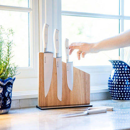 Yatoshi Knives Yatoshi Magnetic Kitchen Knife Block Set 6 Pcs White - Pro Kitchen Knife Set Ultra Sharp High Carbon Steel
