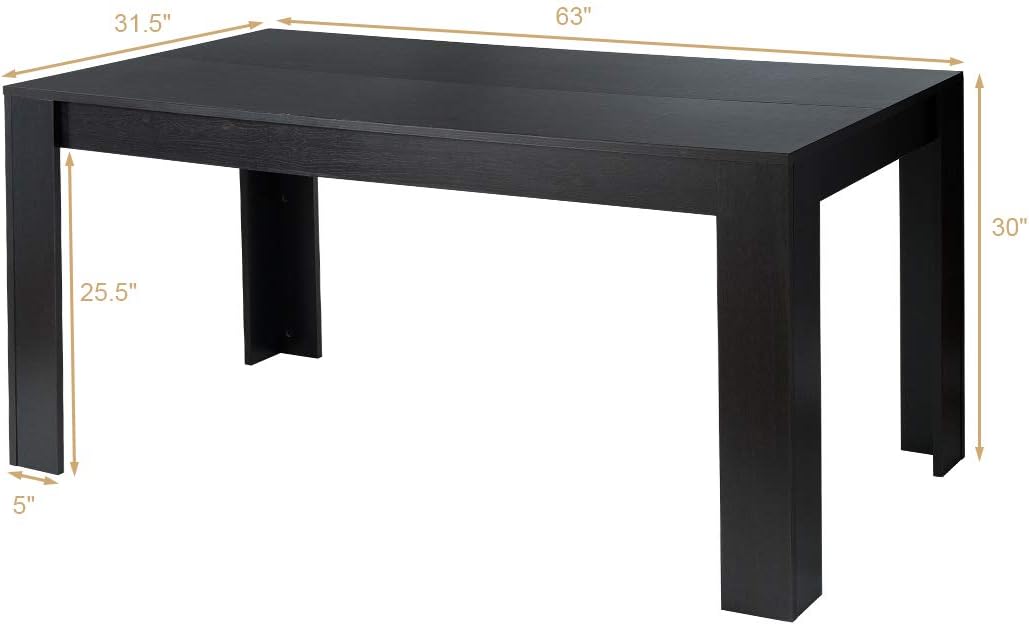 Giantex Dining Table for 6, Rectangular Kitchen Table with 330Lbs Capacity, Stable Structure, 63" L x 31.5" W x 30" H Large Farmhouse Center Tables for Dinner, Dinette, Dining Room, Black