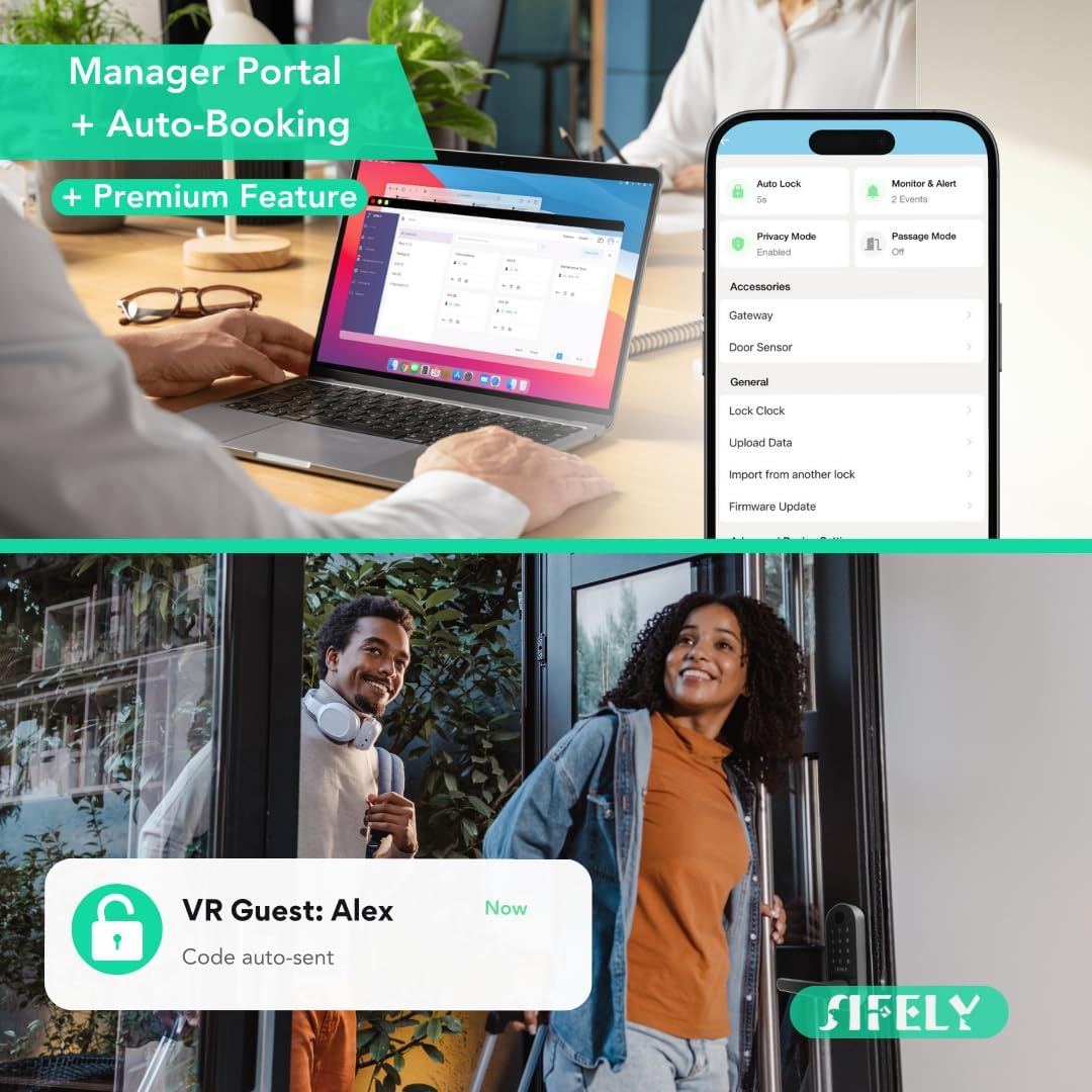 Built-in WiFi Fingerprint Smart Door Lock with Handle & Keypad – Remote Access & Auto-Lock, Keyless Entry for Home, Airbnb & Rental, 6-in-1 Unlock: Code/Card/App/Key, Compatible with Alexa & Google