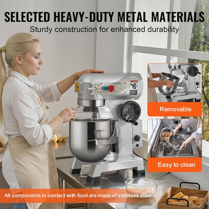 VEVOR Commercial Food Mixer, 15Qt Capacity with Timer, 500W Stainless Bowl Durable Electric Mixer for Commercial Use, 3 Speed Options 113/184/341 RPM, Includes Dough Hook & Whisk