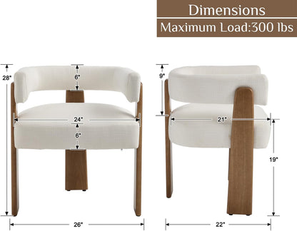 Shunzhi White Barrel Dining Chairs Set of 4 Modern Upholstered Dining Room Chairs with Arms/Open Back Farmhouse Wooden Linen Kitchen Chairs Comfy Accent Side Armchairs for Living Room