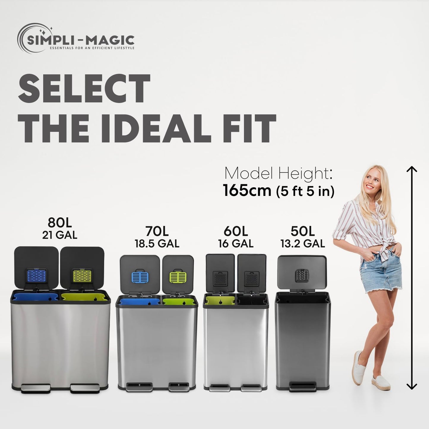 SIMPLI-MAGIC 13.2 Gallon Step Trash Can - Odor Control, Hands-Free