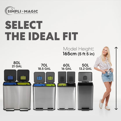 SIMPLI-MAGIC 13.2 Gallon Step Trash Can - Odor Control, Hands-Free