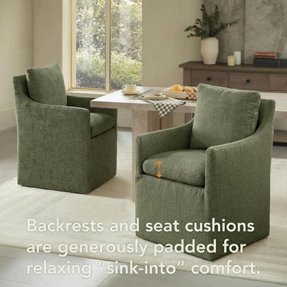 KISLOT Upholstered Dining Chairs with Casters, No Assembly Modern Accent Armchair with Rollers for Dining Room, Bedroom, Living Room, Reading Room, Already Assembled, Green, 2 Box