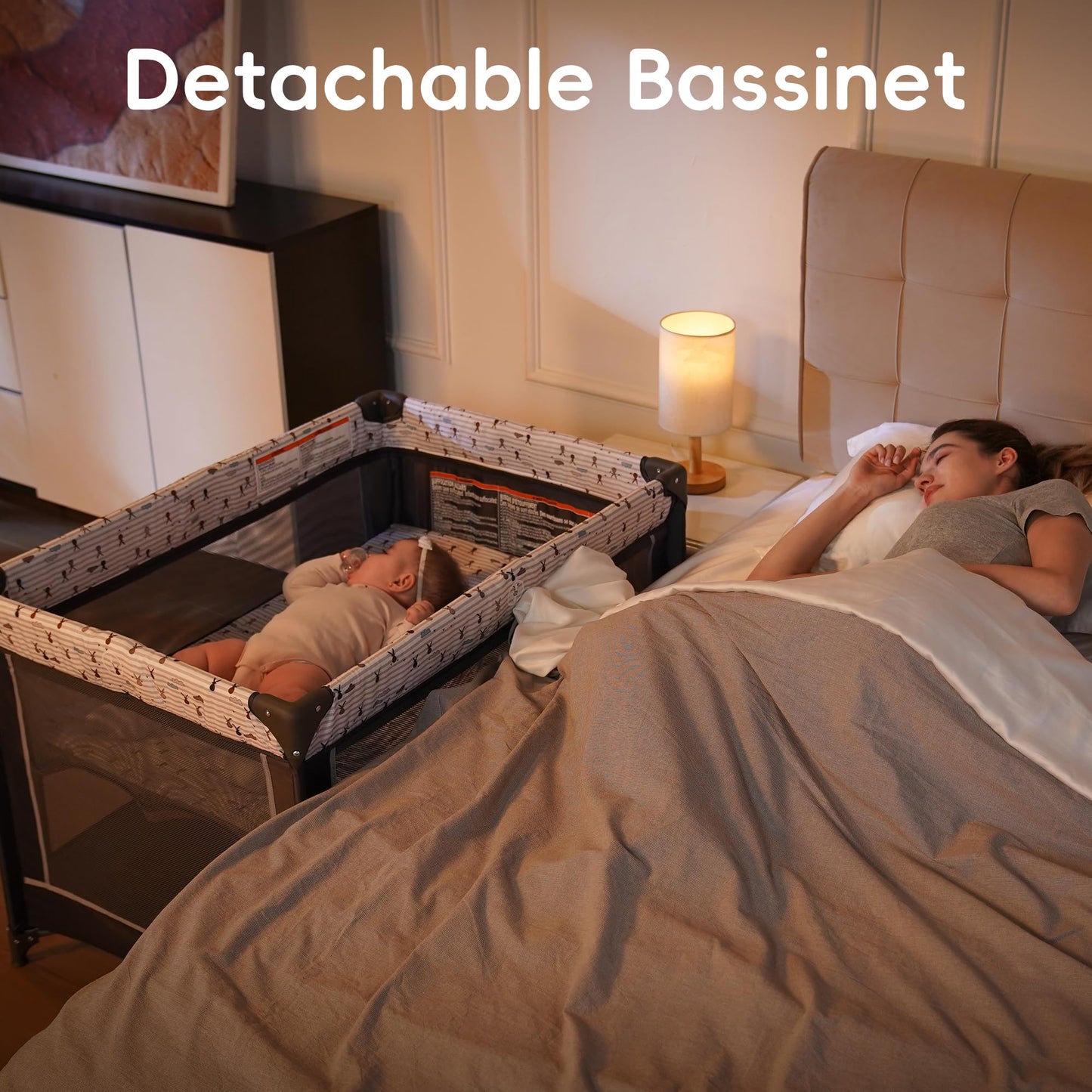PAMO BABE Pack and Play with Bassinet - Portable Baby Playard