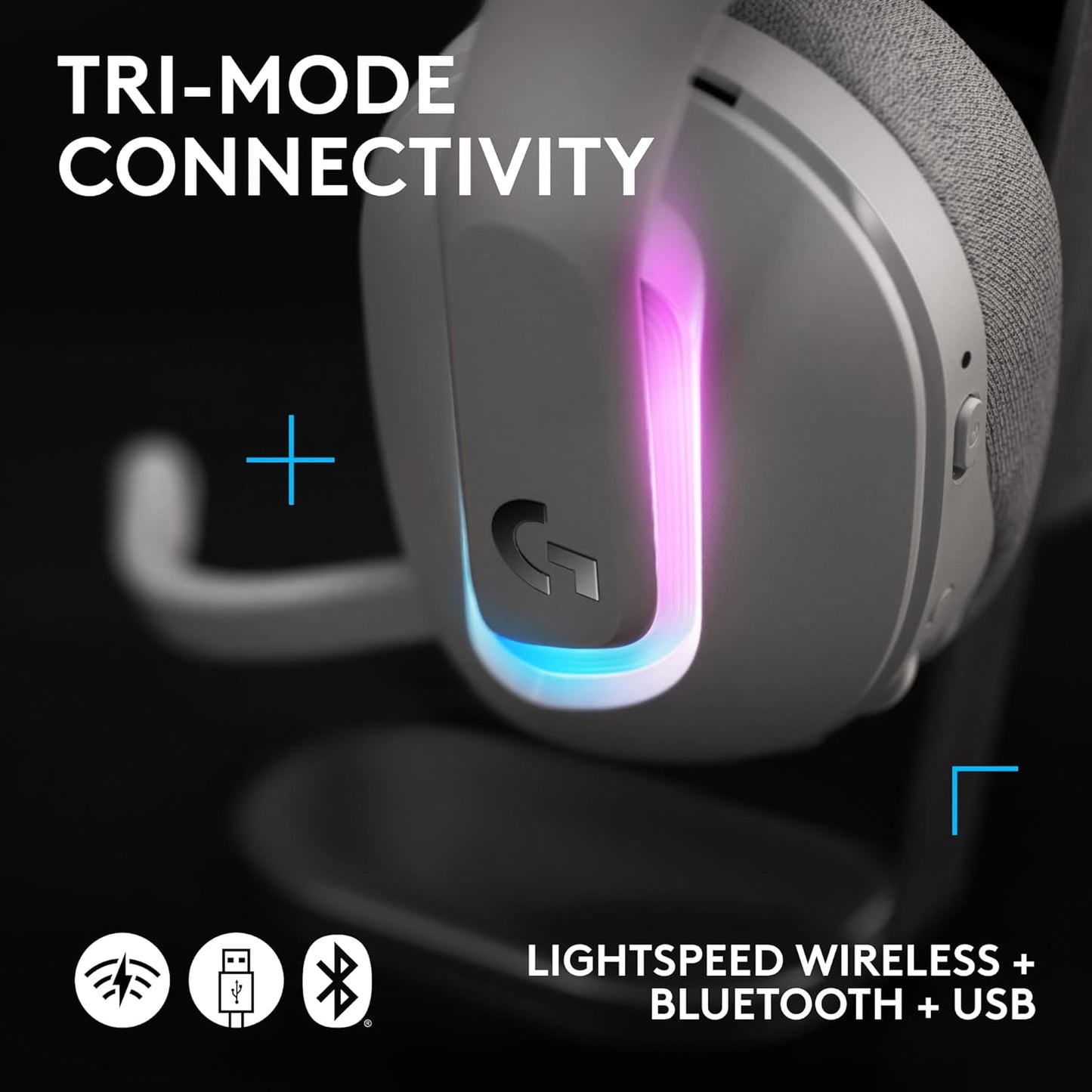 Logitech G522 Lightspeed Wireless Gaming Headset, Full-Band Mic, Advanced Audio, Tri-Connect (Lightspeed, Bluetooth, USB A to C), LIGHTSYNC RGB, for PC & Nintendo Switch/Switch 2 - White