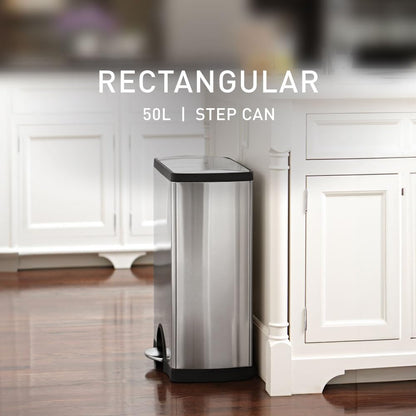 SIMPLEHUMAN 50L Rectangular Kitchen Step Trash Can, Stainless Steel