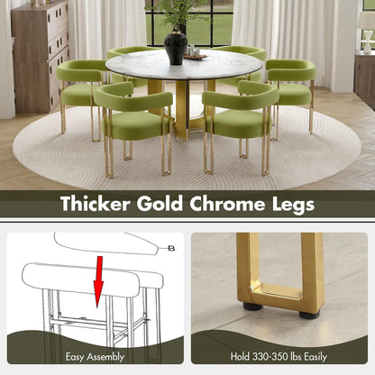 Hyfirm Green and Gold Modern Dining Chairs Set of 4, Velvet Upholstered Barrel Armchairs with Metal Legs for Kitchen Island, Mid Century Accent Chairs for Dining Room Living Room, Open-Back