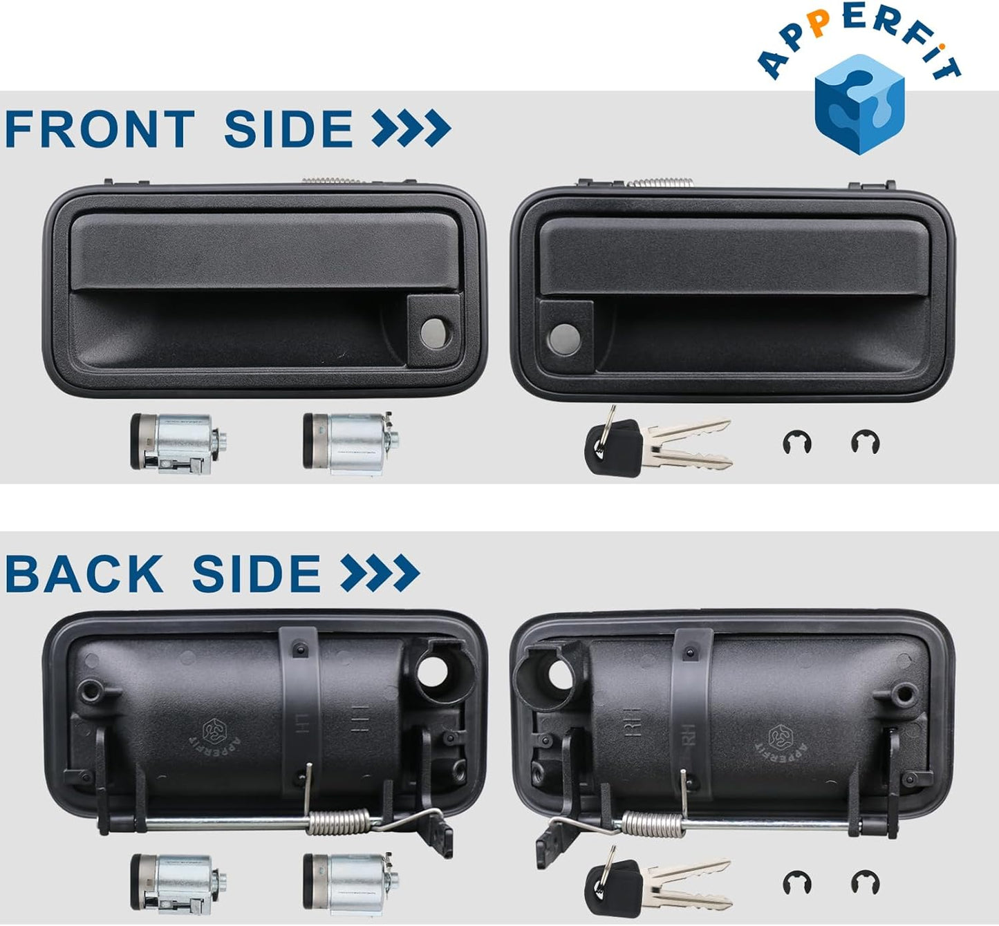 APPERFiT All Metal Exterior Door Handles w/Key Lock Cylinders Compatible with 1995-2000 Chevrolet Chevy/GMC C1500 C2500 C3500 K1500 K2500 K3500 Suburban Tahoe Yukon 15742229 15742230