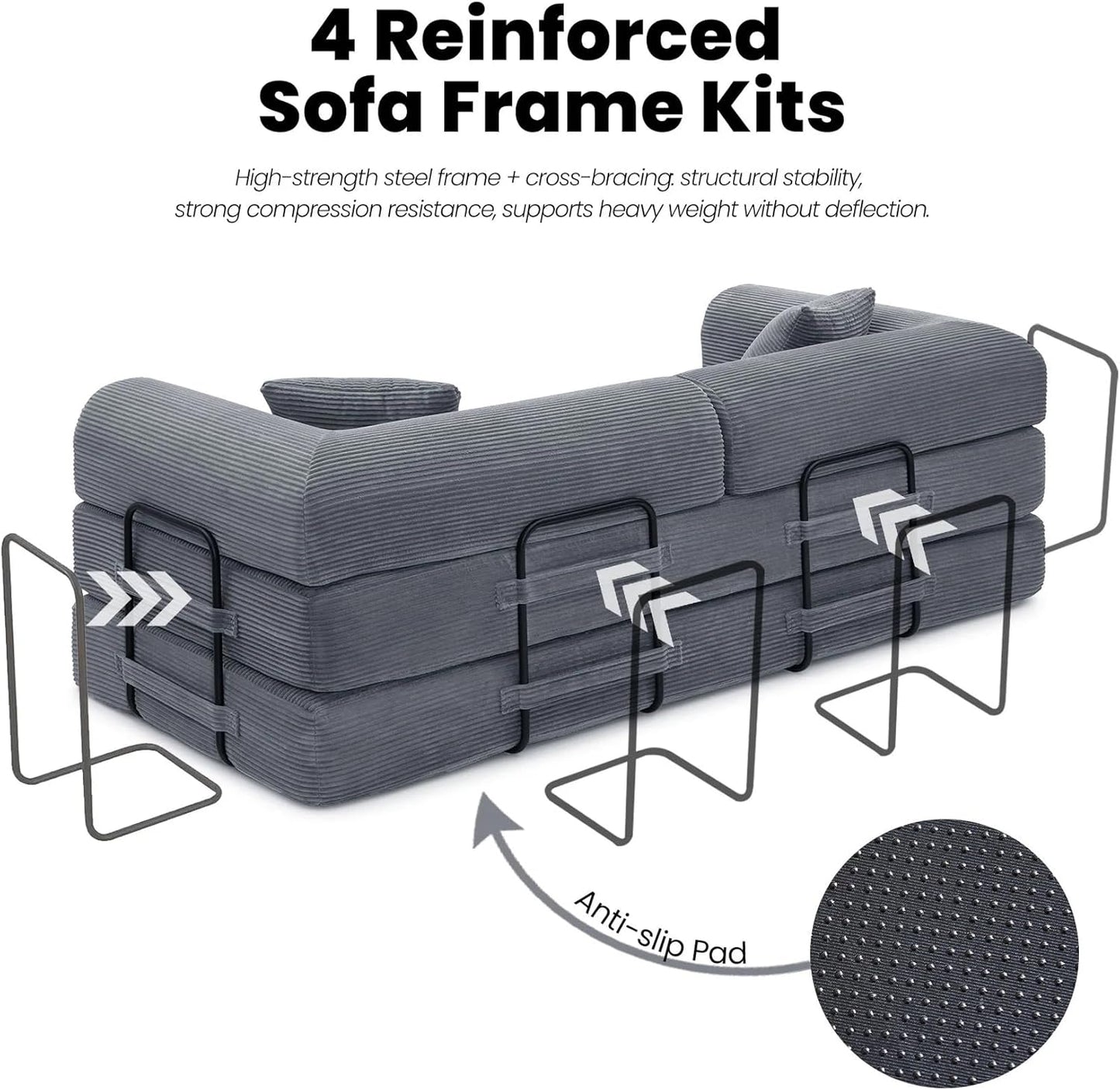 79'' Convertible Couch Bed, 5 in 1 Modular Floor Sofa, Folding Sleeper Couch with Pull Out Bed and Cushions, Corduroy Sofa for Small Spaces Living Room Bedroom Apartment Guest Room (Dark Gray) | No Assembly, Convertible Sofa, Space-Saving