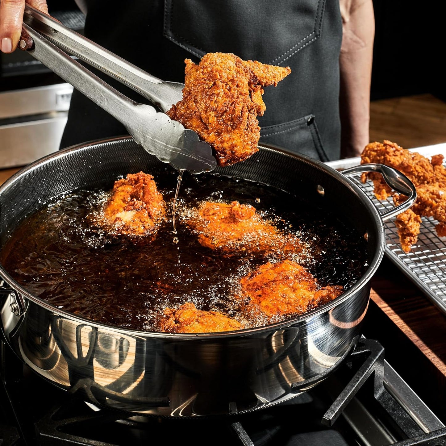 HexClad Hybrid Nonstick 18-Piece Cookware Set, 2, 3, and 8Qt Pots with Lids, 2 Silicone Trivets, 8", 10", and 12" Pans with Lids, 7Qt Chicken Fryer with Lid, and 14" Wok with Lid, Stay-Cool Handles