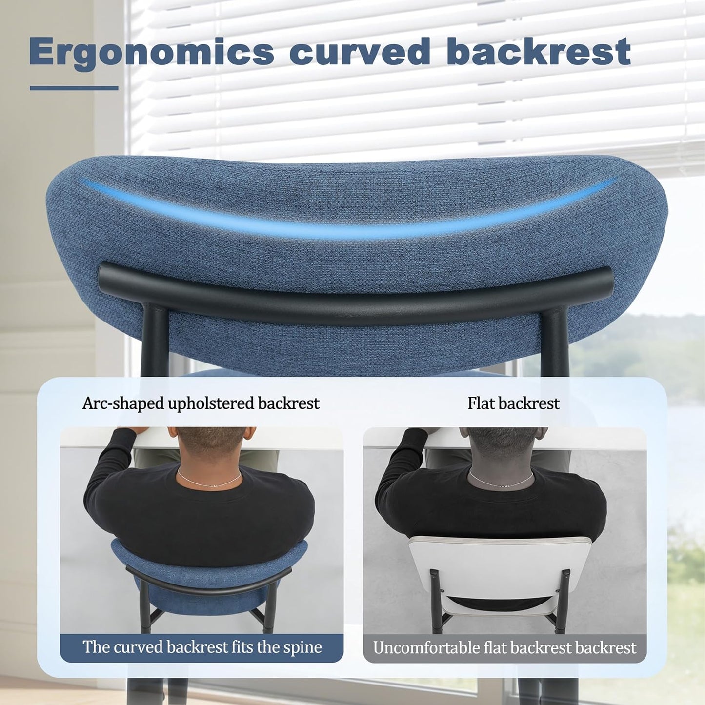 FREKEN Modern Upholstered Dining Chairs Set of 8, Mid-Century Metal Frame Linen Fabric Side Chair for Kitchen Dining Room, 350lbs Capacity, Blue