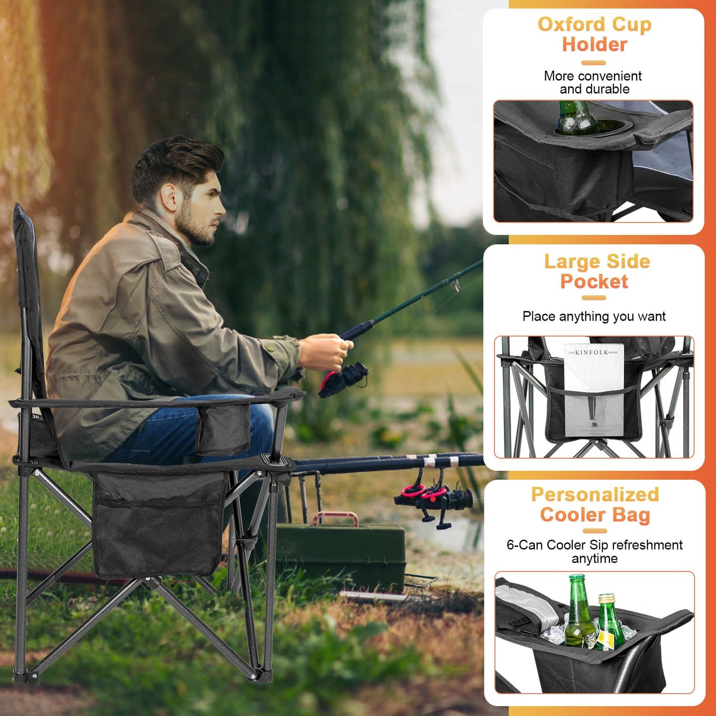 ROMSWI Oversized Heavy Duty Camping Chairs - 500 LBS Support