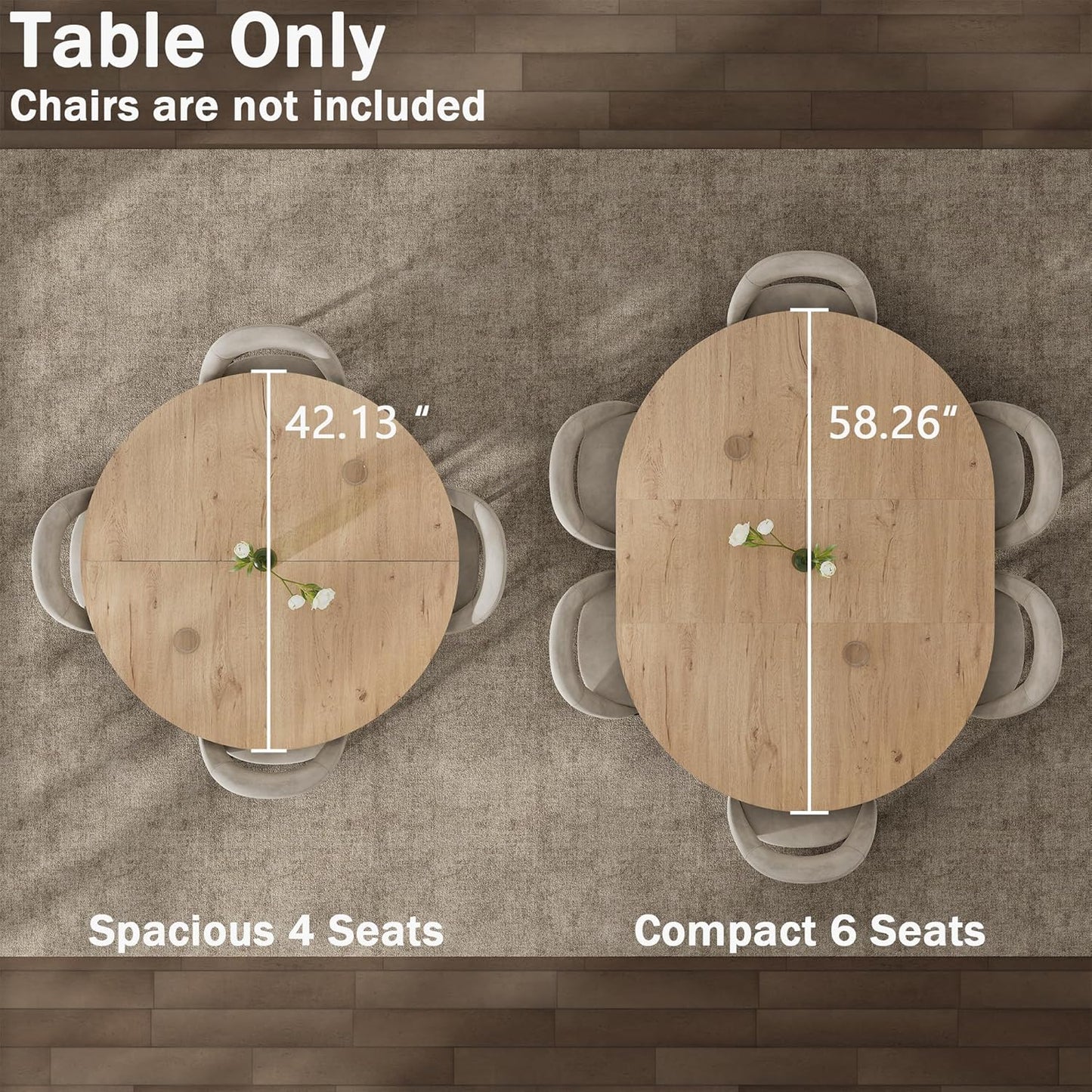 42"-58" Extendable Round Dining Table with Built-in Flip Leaf, Modern Oval Kitchen Table for 4-6, Space-Saving Small Room Furniture with Storage Shelf and X-Shaped Metal Base