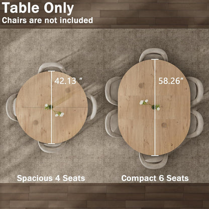 42"-58" Extendable Round Dining Table with Built-in Flip Leaf, Modern Oval Kitchen Table for 4-6, Space-Saving Small Room Furniture with Storage Shelf and X-Shaped Metal Base