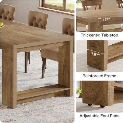 Tribesigns 86.61-Inch Dining Table for 6 People, Modern Narrow Long Kitchen Table with Pedestal Base, Farmhouse Extra Long Rectangular Dining Room Furniture, 27.56 x 86.61 x 29.53 Inches, Oak