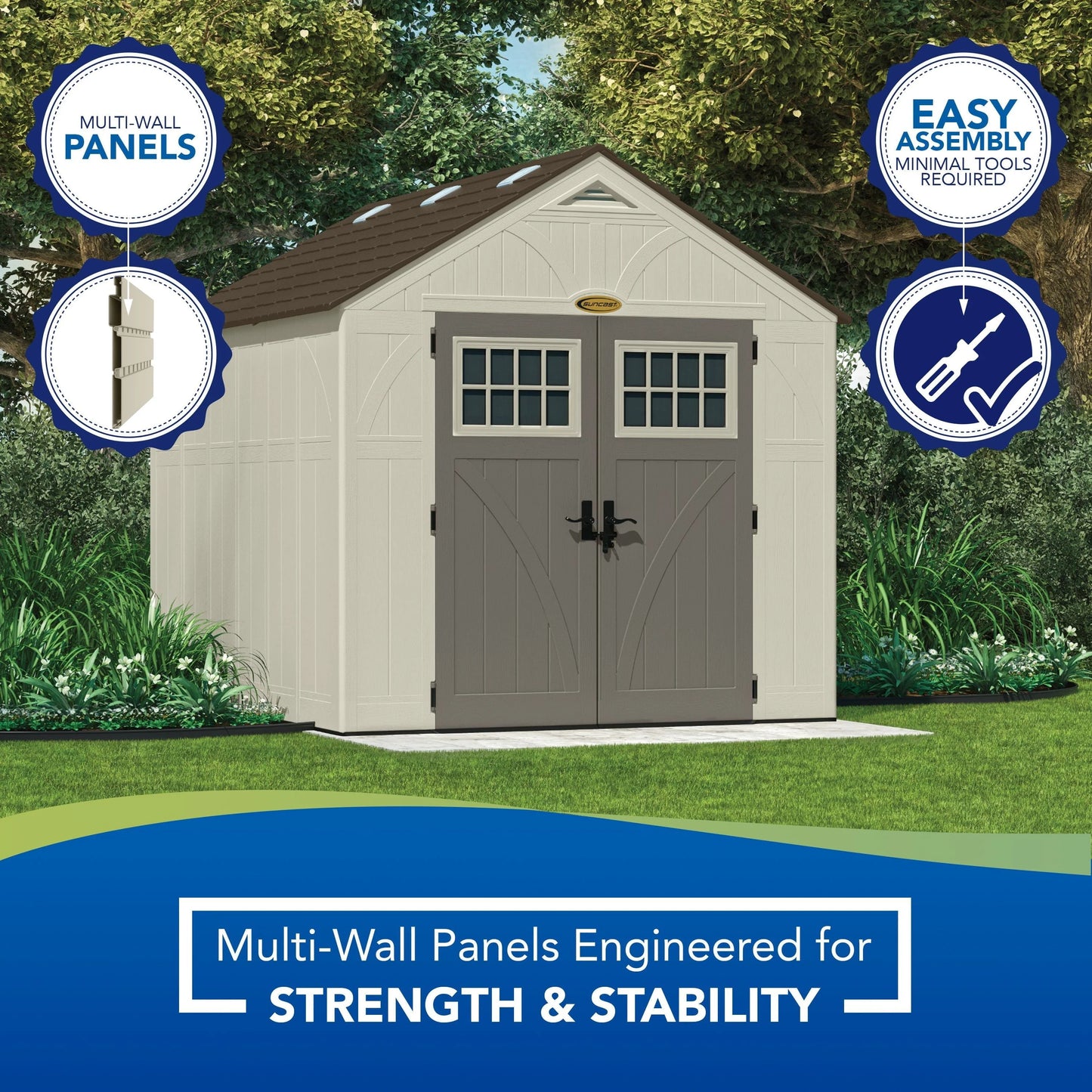 Suncast 8 x 10 ft. Metal and Resin Storage Shed, Vanilla