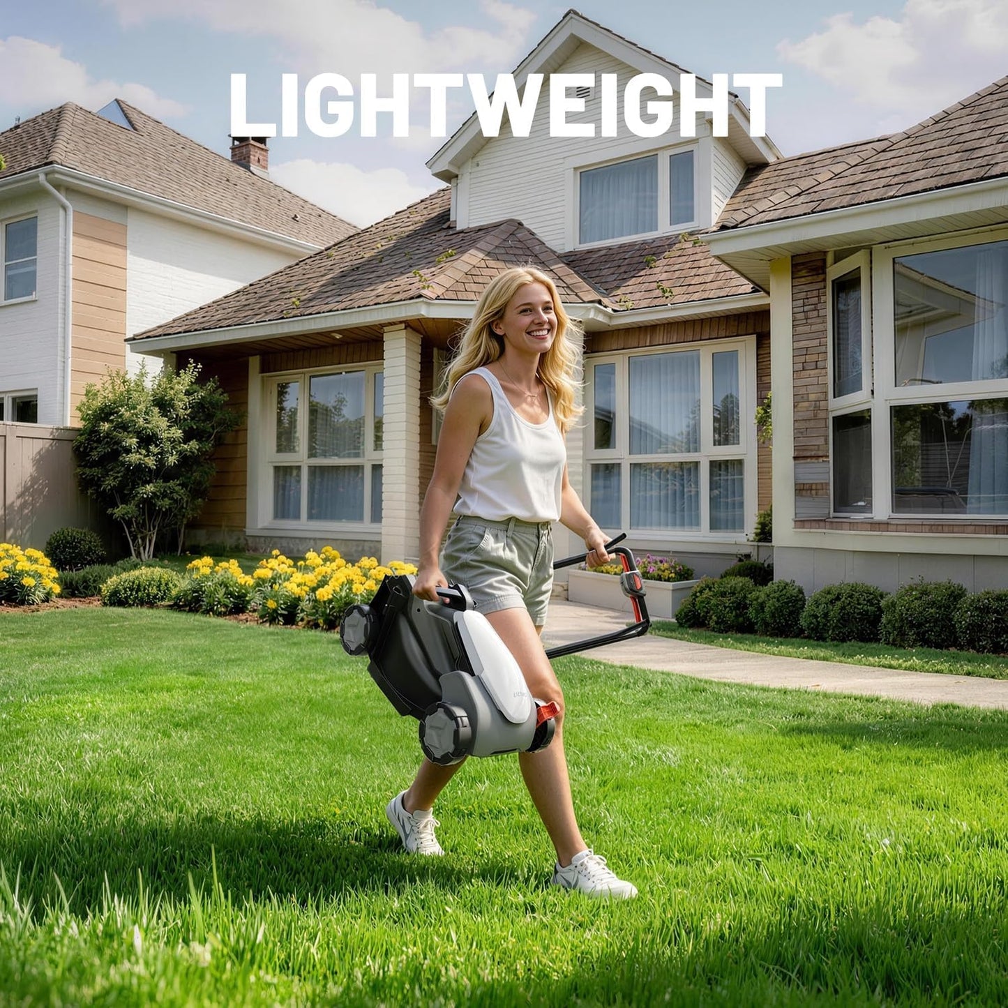 Litheli 14 Inch Cordless Lawn Mower, Brushless Battery Powered Push Mower with 5.0Ah Battery, 5-Position Height, 8-Gallon Bag, Lightweight Grass Cutter for Small to Mid-Sized Yards