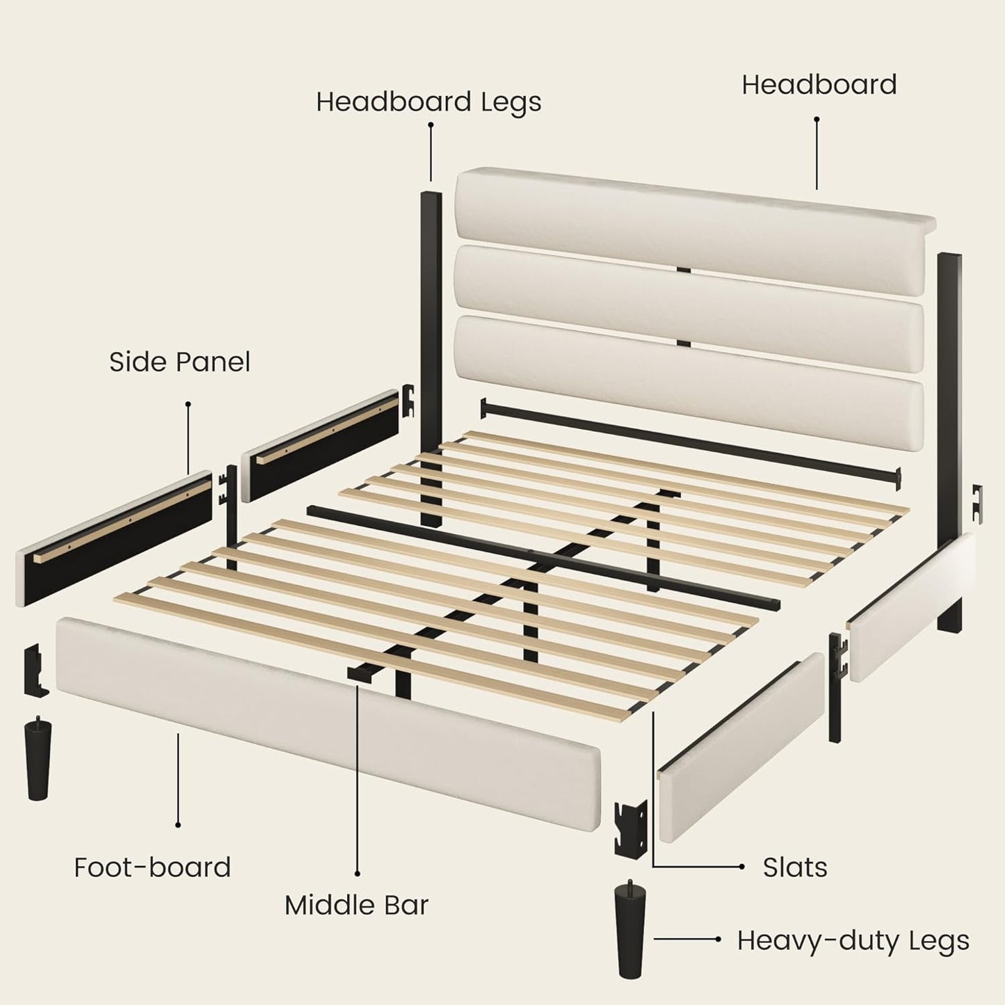 Fluest Queen Bed Frame, Platform Bed Frame with Velvet Upholstered Headboard, No Box Spring Needed, Sturdy Metal Support, Noise Free, Easy Assembly, Modern Bedroom Furniture, Beige