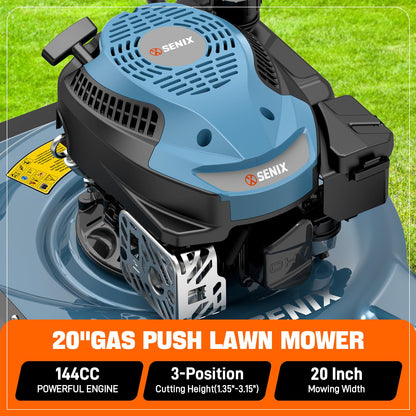 SENIX 20" Gas Lawn Mower with 4-Cycle Engine and Height Adjustment