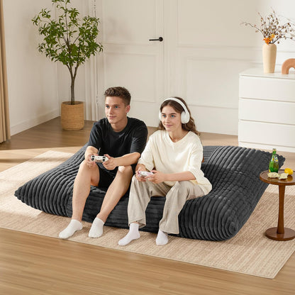 3-in-1 Giant Bean Bag Chair for Adults & Kids, Convertible Floor Sofa to Mattress, Memory Foam Beanbag Chair with Washable Cover, Multi Functional Lounge Couch for Bedroom, Living Room (Dark Grey)