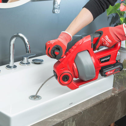 POPULO POPULO 20V Cordless Drain Auger - 25Ft Auto-Feed
