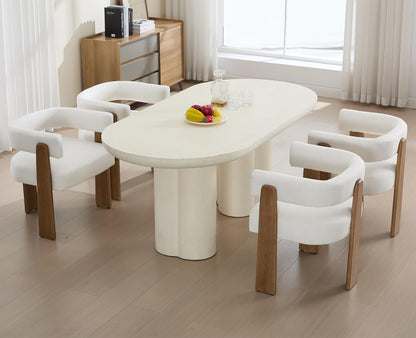Shunzhi White Barrel Dining Chairs Set of 4 Modern Upholstered Dining Room Chairs with Arms/Open Back Farmhouse Wooden Linen Kitchen Chairs Comfy Accent Side Armchairs for Living Room
