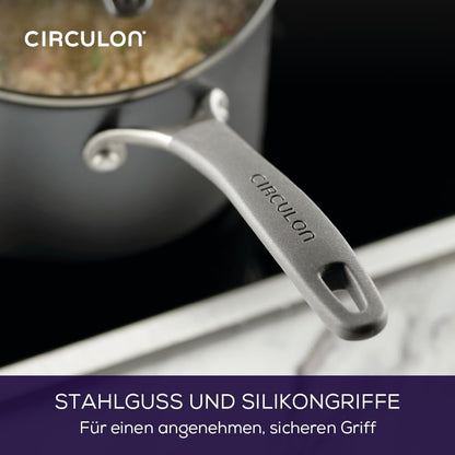 Circulon Scratch Defense Saucepan Set - Induction Saucepan Set Non Stick with Lids, 14cm, 16cm & 18cm Dishwasher & Oven Safe Cookware with Straining Lids & Pourings Rims, Graphite Pewter Finish