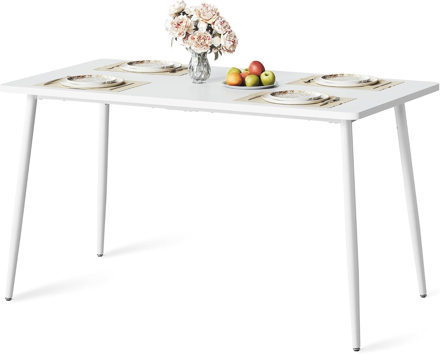 VASAGLE Dining Table, Dining Room Table for 4-6 People, Modern Farmhouse, for Kitchen, Quick Assembly, Heat-Resistant Surface, 29.5 x 55.1 x 29.5 Inches, Snow White UKDT100W101S