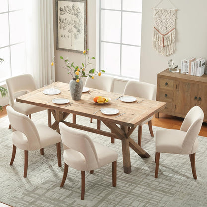 VKNOW Wooden Dining Chairs Set of 6, Modern Fabric Upholstered Dining Room Chair Kitchen Chairs, Farmhouse Dinner Chair for Kitchen Dining Room, Beige