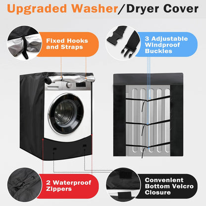 Washing Machine Cover - Heavy Duty Thick Oxford Fabric, Outdoor Waterproof/Dustproof/Anti-UV, Fits Most Front-Load Washer/Dryer, 33"D x 29"W x 39"H-2Pcs
