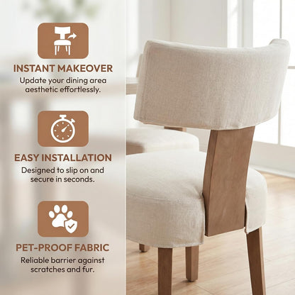 HNY Mid Century Modern Dining Chairs Set of 2 with Seat Covers, Farmhouse Linen Fabric Upholstered Accent Chairs Curved Backrest Kitchen Chairs, with Hardwood Frame, Beige