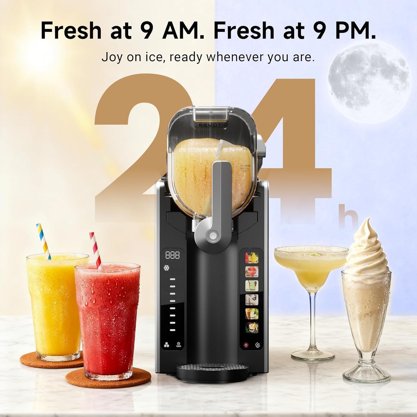 Slushie Machine for Home, 88 oz Slushy Machine, No Ice Needed Frozen Drink Maker with 6 Presets, Quiet, Auto-Clean, LED Display, Black, Perfect for Margaritas, Frappés, Milkshakes and More