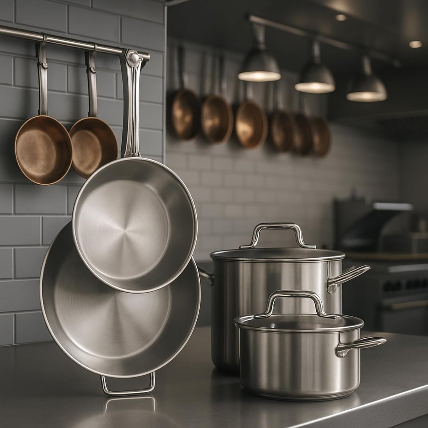 Stainless Steel Cookware Set, 2 Sauciers, 3-Quart Saute, 10-Quart Brazier, 2 Frying Skillets, 8-Quart Stockpot, Induction Cookware Set (12 Pieces)