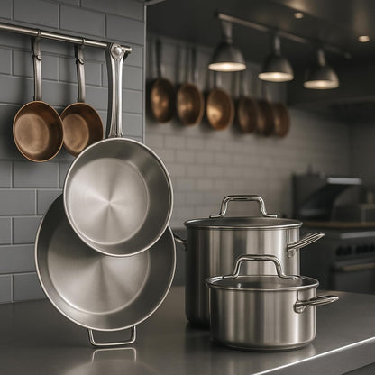 Stainless Steel Cookware Set, 2 Sauciers, 3-Quart Saute, 10-Quart Brazier, 2 Frying Skillets, 8-Quart Stockpot, Induction Cookware Set (12 Pieces)