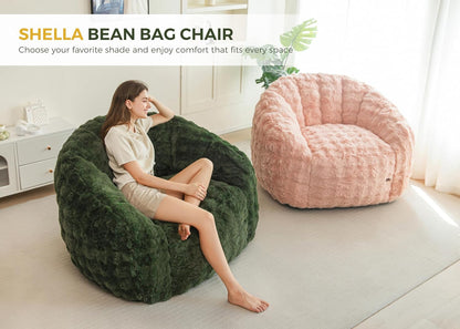 MAXYOYO Giant Bean Bag Chair for Adults, Stuffed Shell-Shaped Large Bean Bag Couch, Cozy Living Room Chair with Filler, Floor Sofa Lazy Sofa for Bedroom Living Room, Green, Standard