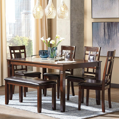 Signature Design by Ashley Bennox 6 Piece Dining Set with Upholstered Bench, Table & 4 Upholstered Chairs, Seats 6, Wood, Brown