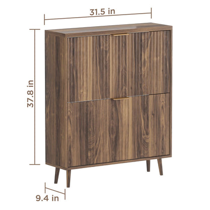 QIVOMIX Shoe Cabinet Storage - Modern Walnut Organizer with Drawers