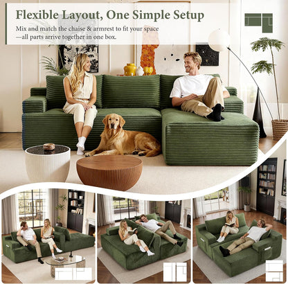 96" Sectional Couches for Living Room Cloud Couch Sofa with L-Shape Upholstered Boneless Couchs Modern Modular Sectional Couch with Chaise (Green, 96" W+Right Facing Chaise+2Seaters)