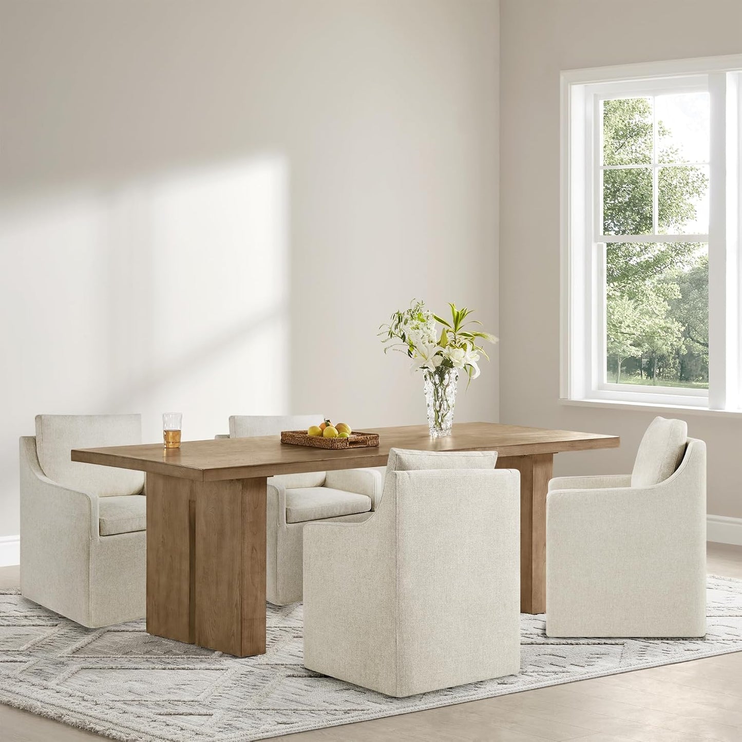 KISLOT Upholstered Dining Chairs Set of 4, Modern Dining Room Chairs with Casters & Washable Cover, Rolling Accent Chair with Hidden Storage for Kitchen, Farmhouse, Living Room, Beige, 4 Box