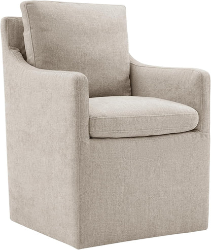 KISLOT Upholstered Dining Chairs with Casters, No Assembly Modern Accent Armchair with Rollers for Dining Room, Bedroom, Living Room, Reading Room, Already Assembled, White, 1 Box